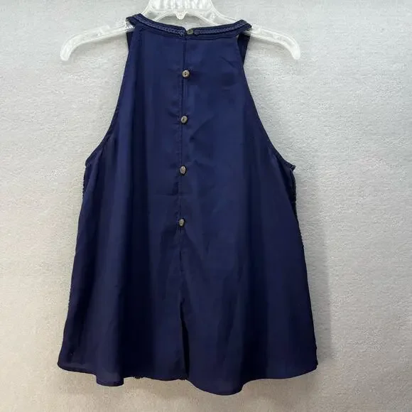 Miss Me Tank Top Women's Size Small Teal Blue Crochet Button Up Back Western - Picture 3 of 9